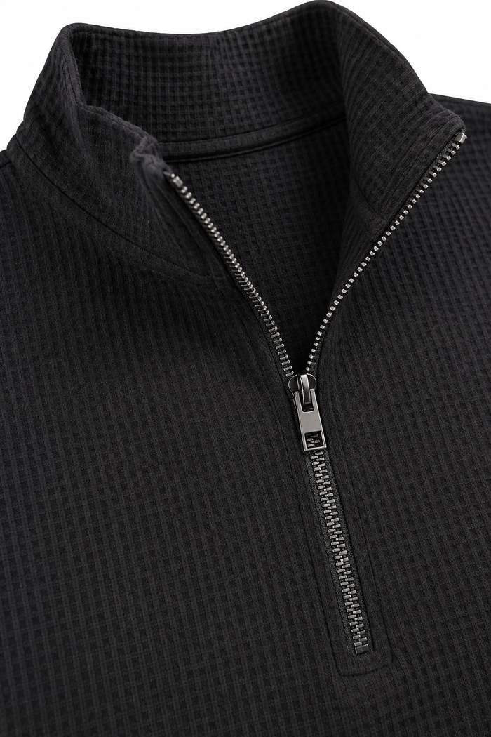 Men’s Black Seersucker Brushed Fleece Half-Zip Winter Sweatshirt