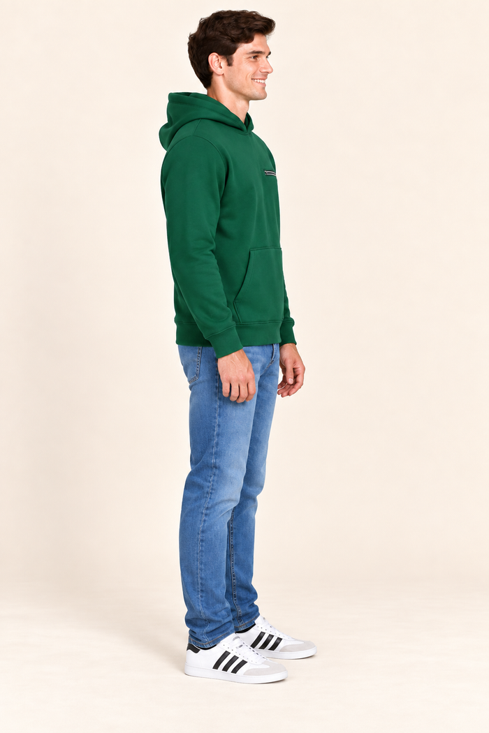 Men’s Bottle Green Cotton Brushed Fleece Hooded Sweatshirt – Regular Fit