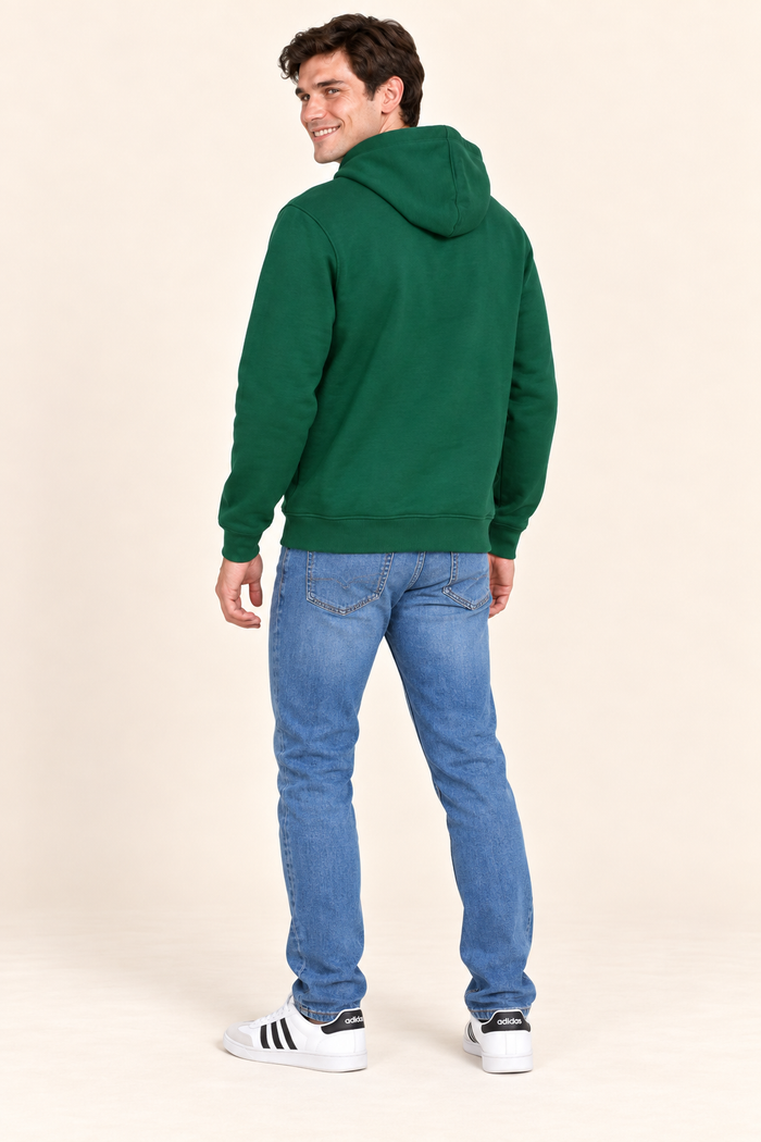 Men’s Bottle Green Cotton Brushed Fleece Hooded Sweatshirt – Regular Fit