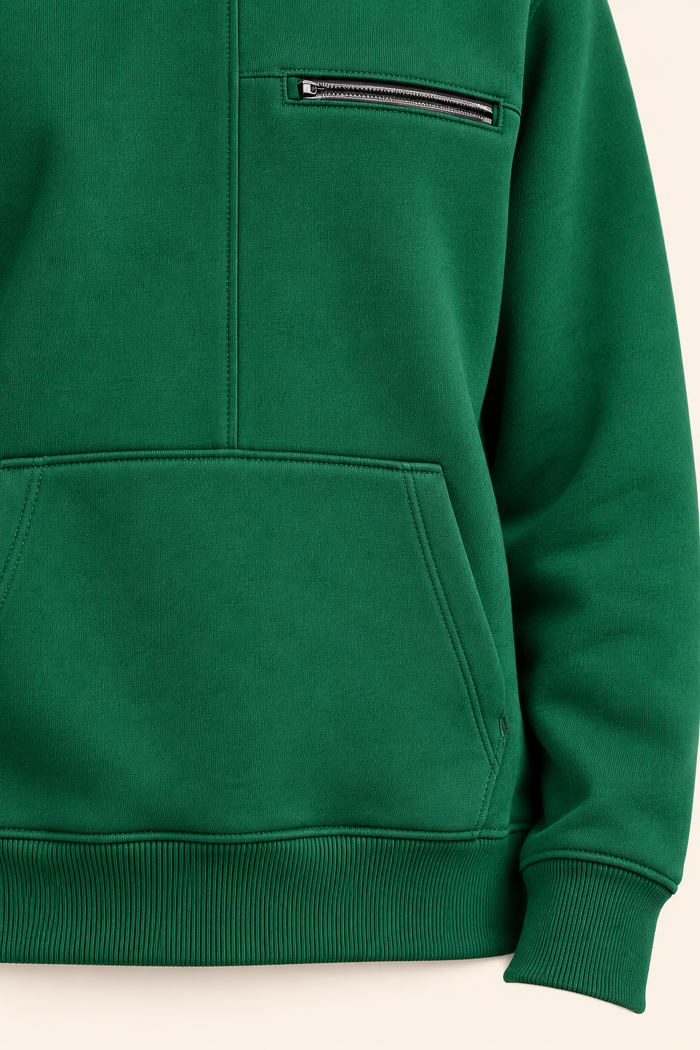 Men’s Bottle Green Cotton Brushed Fleece Hooded Sweatshirt – Regular Fit