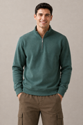 Men’s Bottle Green Suede Half-Zip Winter Sweatshirt