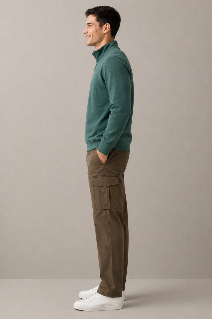 Men’s Bottle Green Suede Half-Zip Winter Sweatshirt