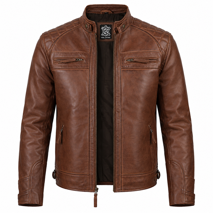Men’s Brown Leather Biker Jacket