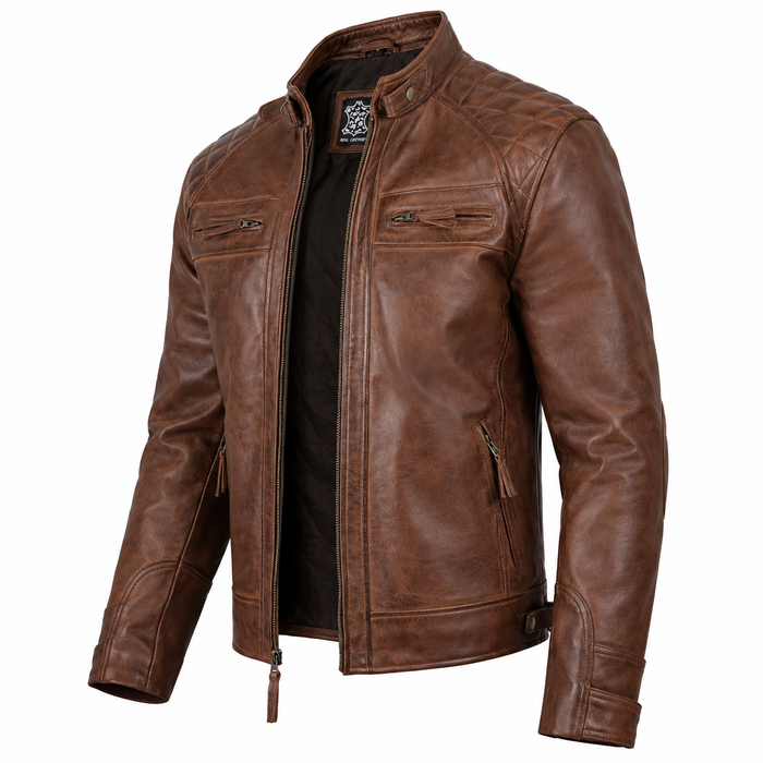 Men’s Brown Leather Biker Jacket