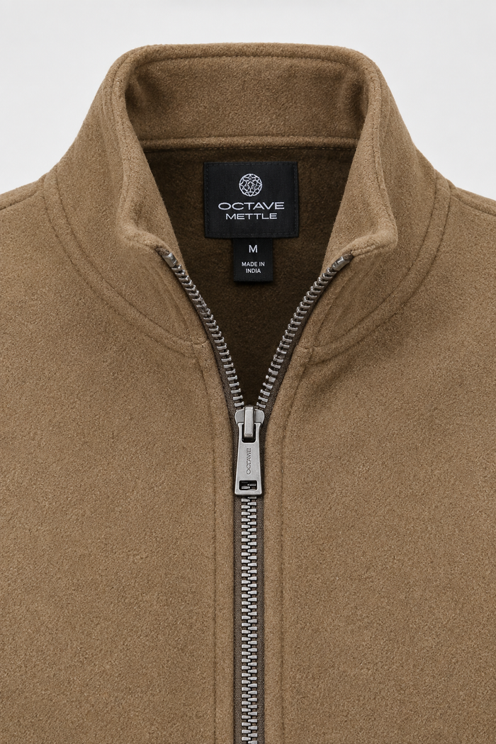 Men’s Brown Melange German Velvet Knitted Gilet – Regular Fit Full Zip Sleeveless Jacket