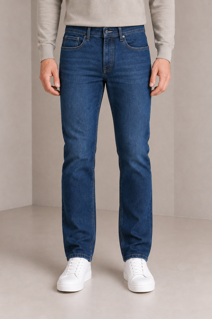 Men’s Carbon Blue Denim Jeans – Regular Fit Straight Leg Casual Jeans