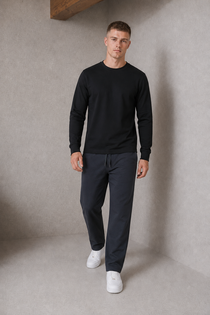 Men’s Coal French Terry Lycra Pre-Winter Knitted Lower – Regular Fit Stretch