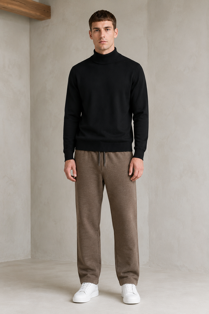Men’s Cocoa Melange Blended Cotton Winter Lower – Regular Fit Knitted
