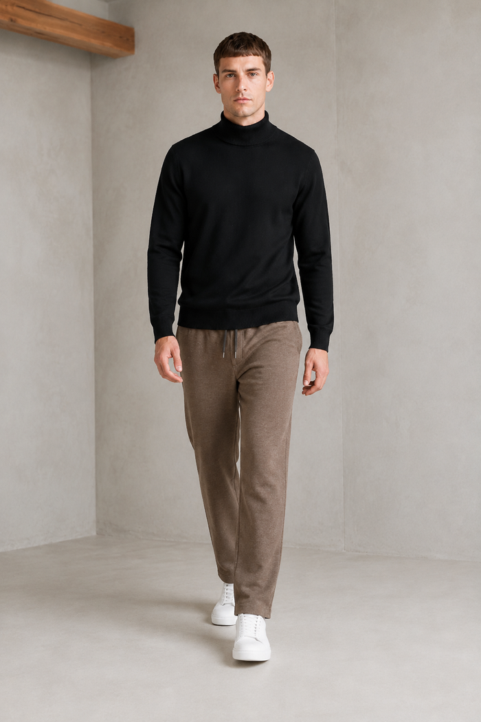 Men’s Cocoa Melange Blended Cotton Winter Lower – Regular Fit Knitted