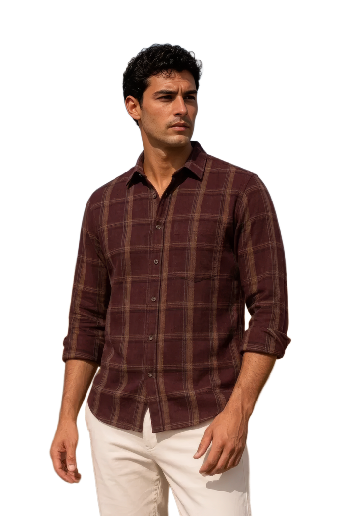 Men’s Coffee Check Cotton Corduroy Full Sleeve Shirt