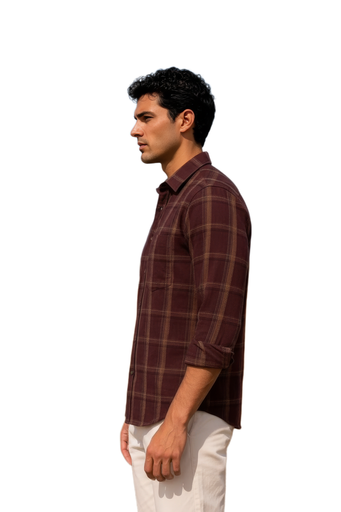 Men’s Coffee Check Cotton Corduroy Full Sleeve Shirt