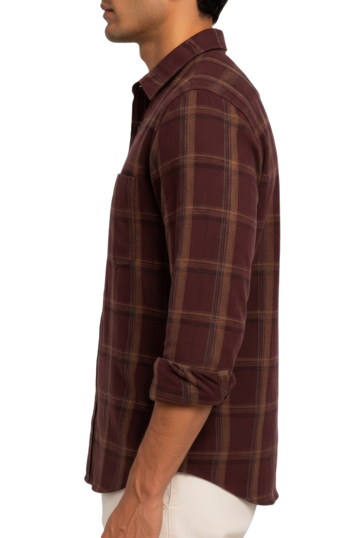 Men’s Coffee Check Cotton Corduroy Full Sleeve Shirt