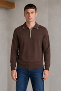 Men’s Coffee Half-Zip Polo Collar Sweater – Regular Fit Full Sleeve Winter Pullover