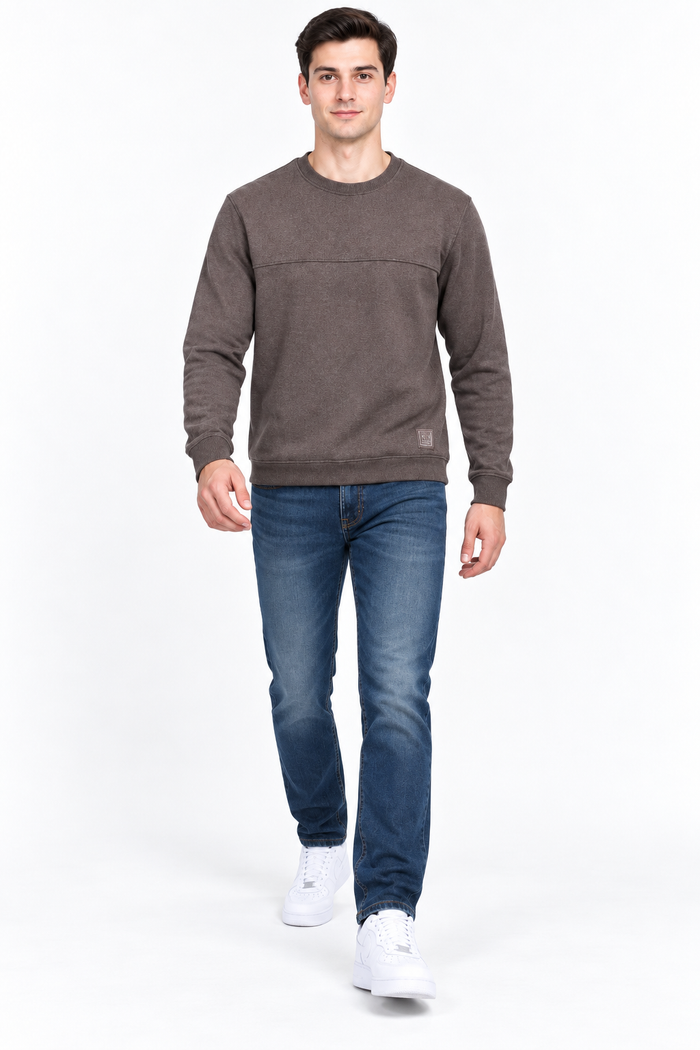 Men’s Coffee Melange Cotton Brushed Fleece Sweatshirt – Regular Fit