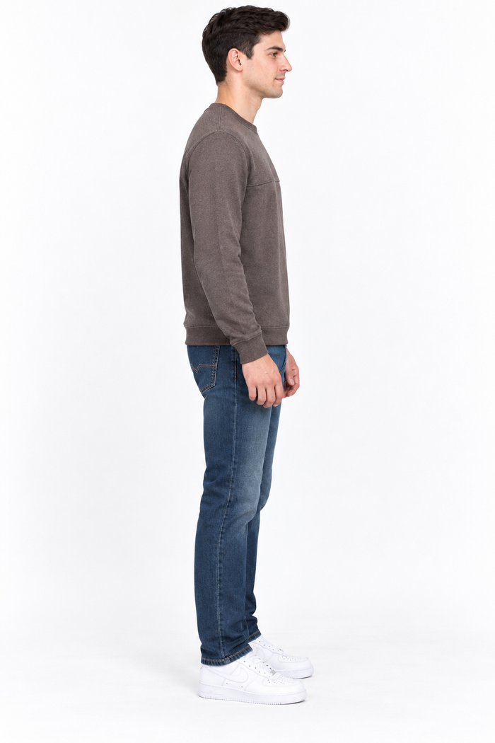 Men’s Coffee Melange Cotton Brushed Fleece Sweatshirt – Regular Fit