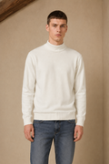 Men’s Off-White Cotton Turtle Neck Sweater – Regular Fit Full Sleeve Winter Pullover