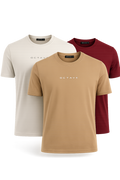 Men’s Crew Neck T-Shirt Pack of 3 (Pristine, Oak Buff & Merlot) | Combo 2