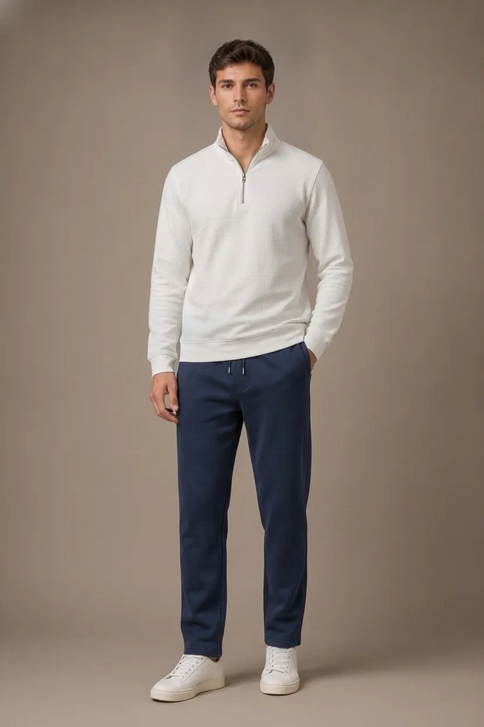 Men’s Dark Navy Brushed Cotton Fleece Lower with Drawstring