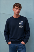 Men’s Dark Navy Cotton Brushed Fleece Graphic Sweatshirt – Regular Fit