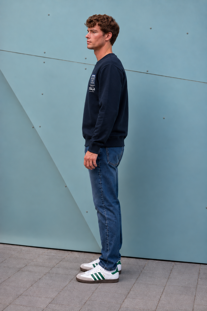 Men’s Dark Navy Cotton Brushed Fleece Graphic Sweatshirt – Regular Fit