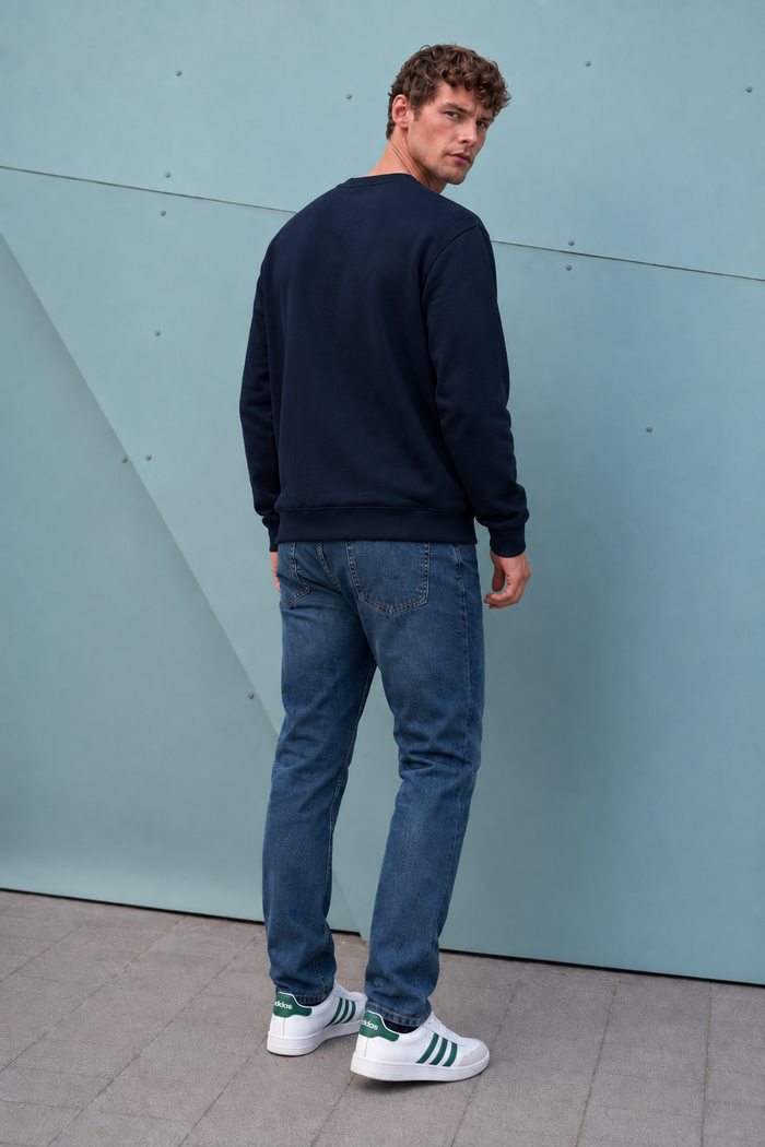 Men’s Dark Navy Cotton Brushed Fleece Graphic Sweatshirt – Regular Fit