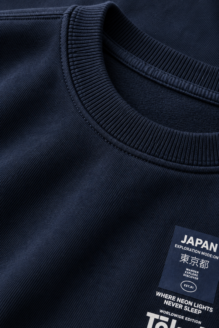 Men’s Dark Navy Cotton Brushed Fleece Graphic Sweatshirt – Regular Fit