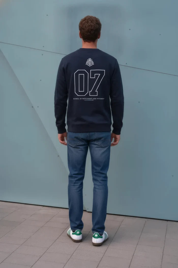 Men’s Dark Navy Cotton Brushed Fleece Hogwarts Graphic Sweatshirt – Regular Fit