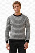 Men’s Dark Navy Jacquard Cotton Round-Neck Full-Sleeve Winter Sweater