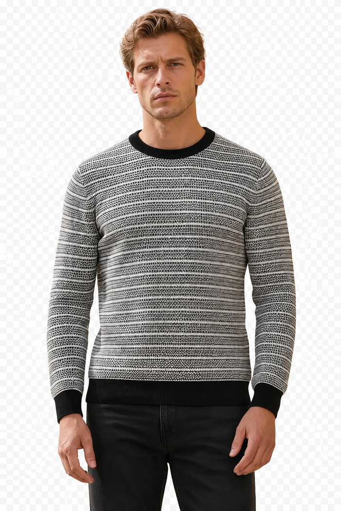 Men’s Dark Navy Jacquard Cotton Round-Neck Full-Sleeve Winter Sweater