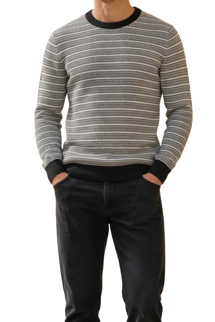 Men’s Dark Navy Jacquard Cotton Round-Neck Full-Sleeve Winter Sweater