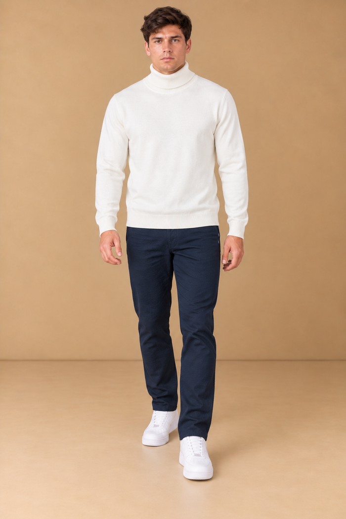 Men’s Dark Navy Seersucker Knitted Lower – Regular Fit Textured Casual Trousers