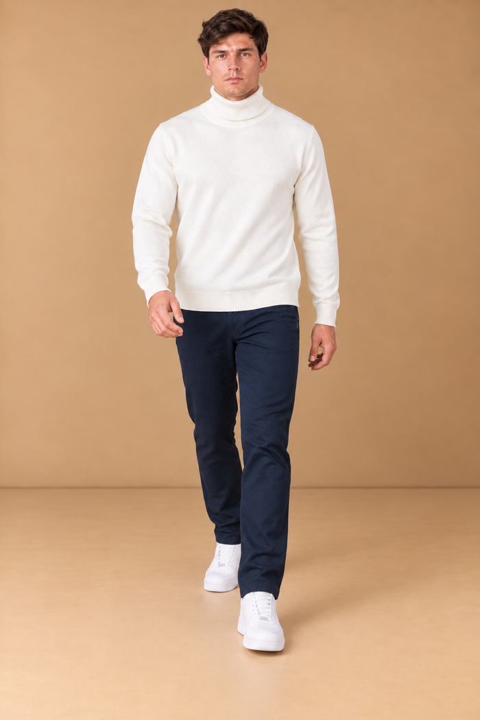 Men’s Dark Navy Seersucker Knitted Lower – Regular Fit Textured Casual Trousers