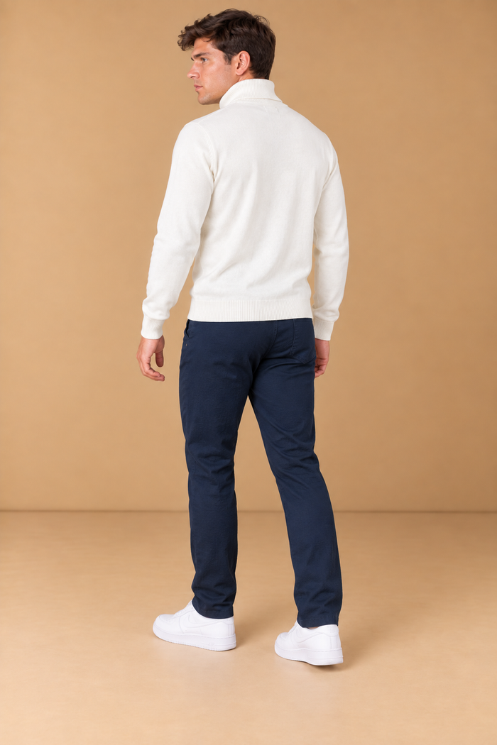 Men’s Dark Navy Seersucker Knitted Lower – Regular Fit Textured Casual Trousers