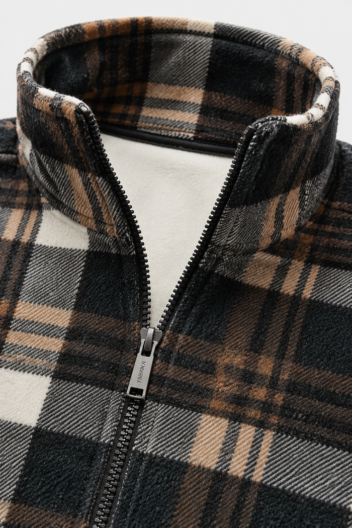 Men’s Dark Olive Coral Bonded Check Sweatshirt – Regular Fit Half-Zip Winter Pullover