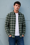 Men’s Dark Olive Oxford Check Full Sleeve Shirt | Regular Fit Checked
