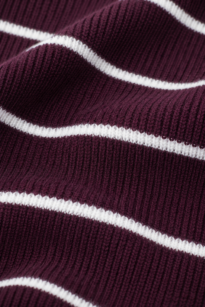 Men’s Dark Wine Cotton Striped Sweater – Regular Fit Crew Neck Full Sleeve Knitted Pullover