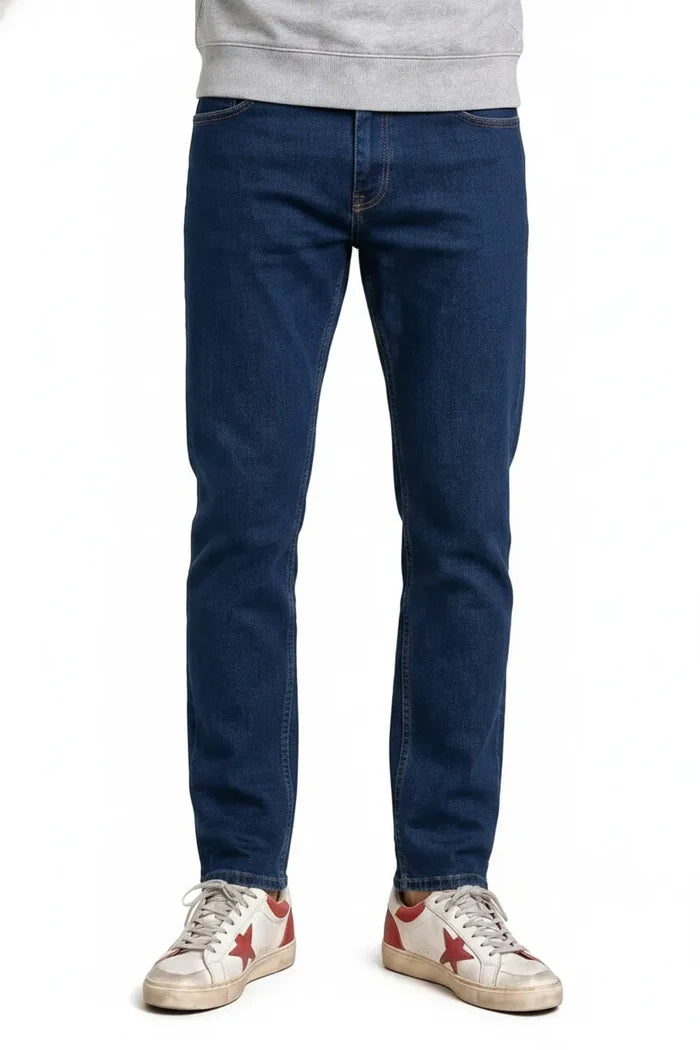Men’s Deep Forest Denim Regular Fit Jeans | Mid-Rise Five-Pocket Washed Casual Jeans