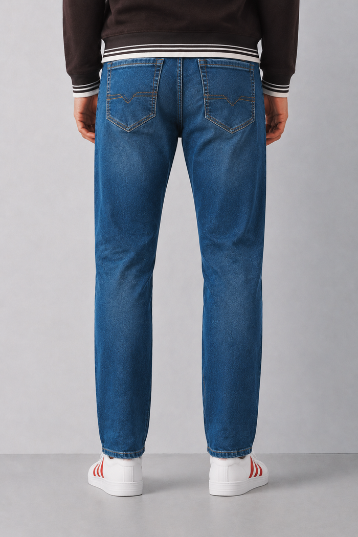 Men’s Deep Forest Straight Fit Denim Jeans | Mid-Rise Stretchable Five-Pocket Casual Jeans