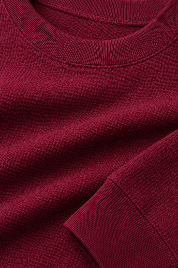 Men’s Deep Merlot Brushed Seersucker Fleece Full Sleeve Winter Sweatshirt
