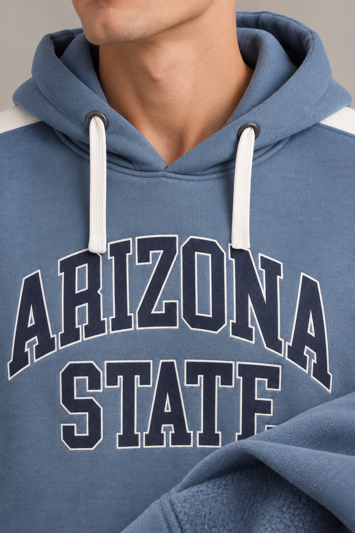 Men’s Denim Blue Cotton Brushed Fleece Hooded Sweatshirt – Regular Fit