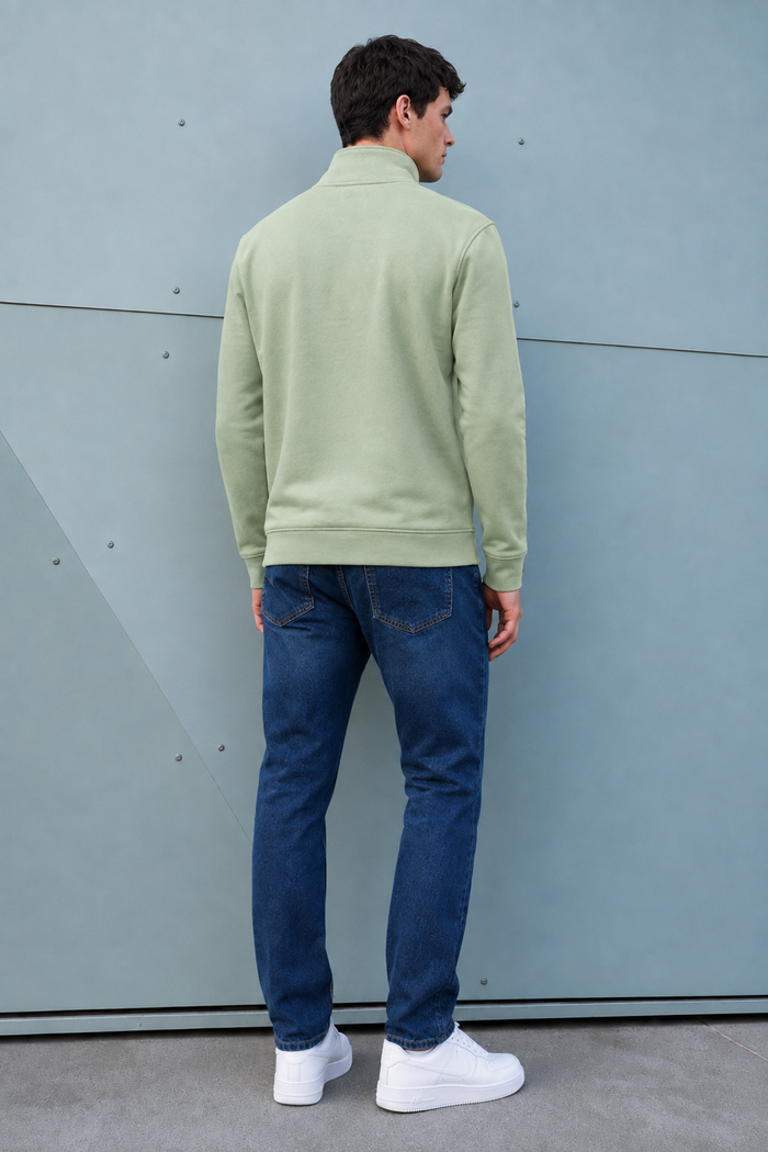 Men’s Desert Sage German Velvet Half-Zip Sweatshirt – Regular Fit Full Sleeve Winter Pullover