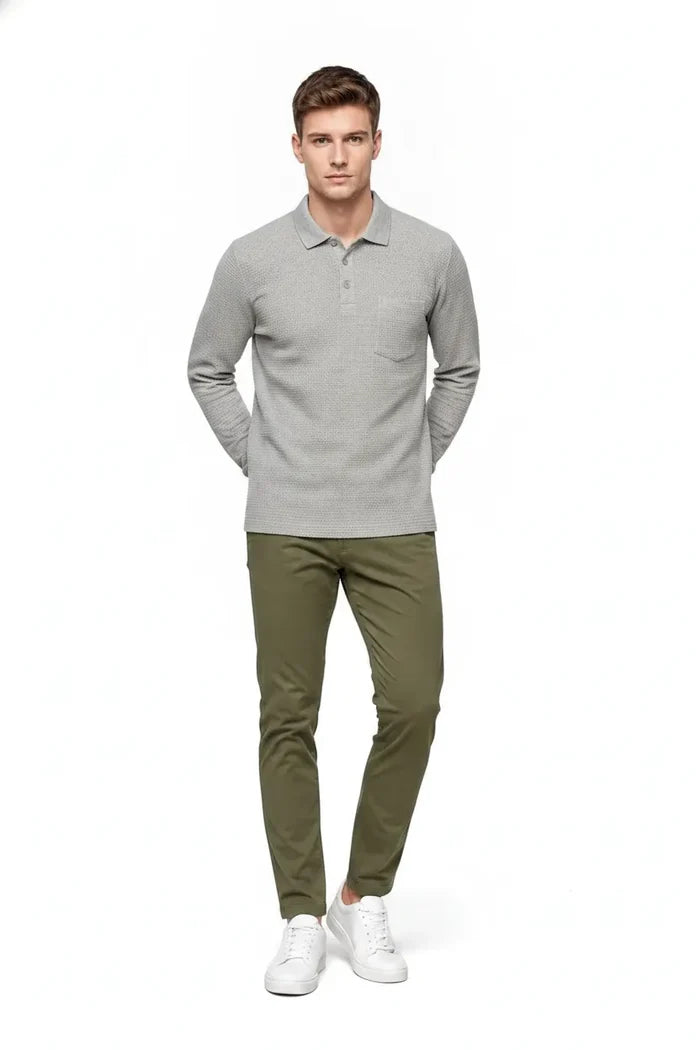 Men's Espresso Brown Structured Cotton Full Sleeve Polo T-Shirt | Waffle Textured Pre-Winter