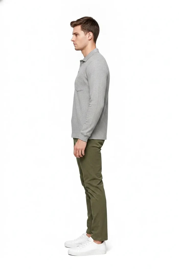 Men's Espresso Brown Structured Cotton Full Sleeve Polo T-Shirt | Waffle Textured Pre-Winter