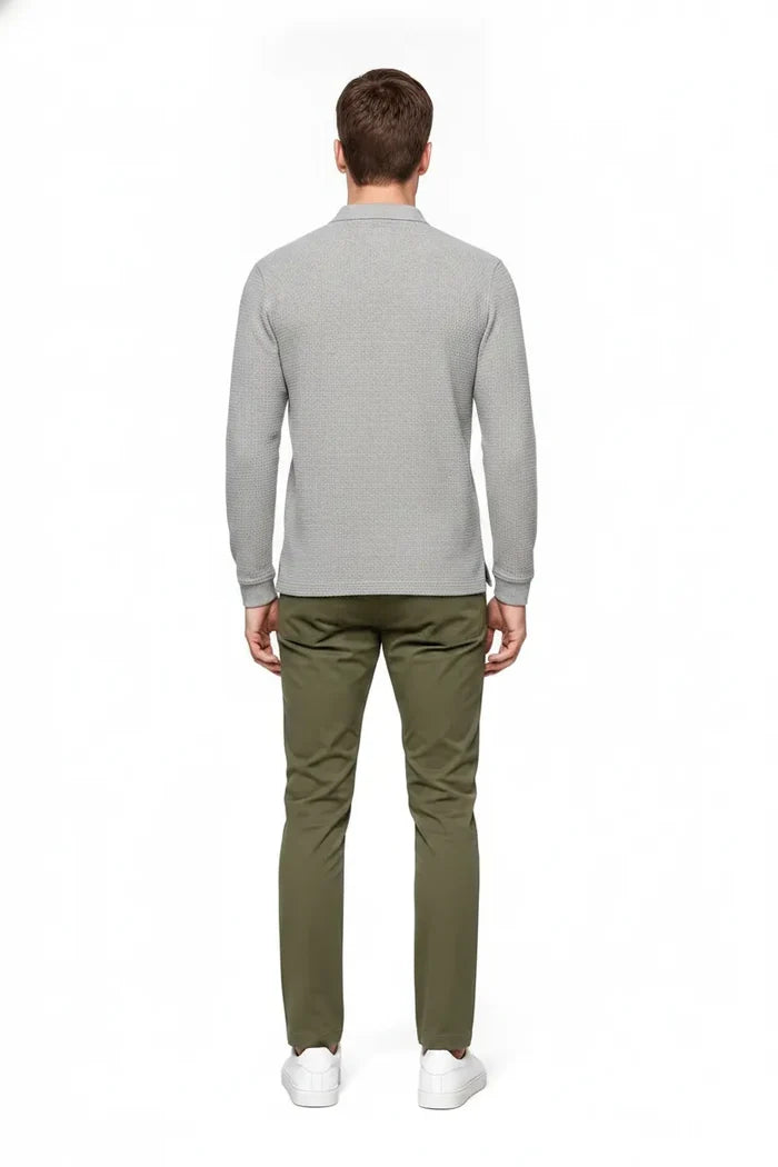 Men's Espresso Brown Structured Cotton Full Sleeve Polo T-Shirt | Waffle Textured Pre-Winter