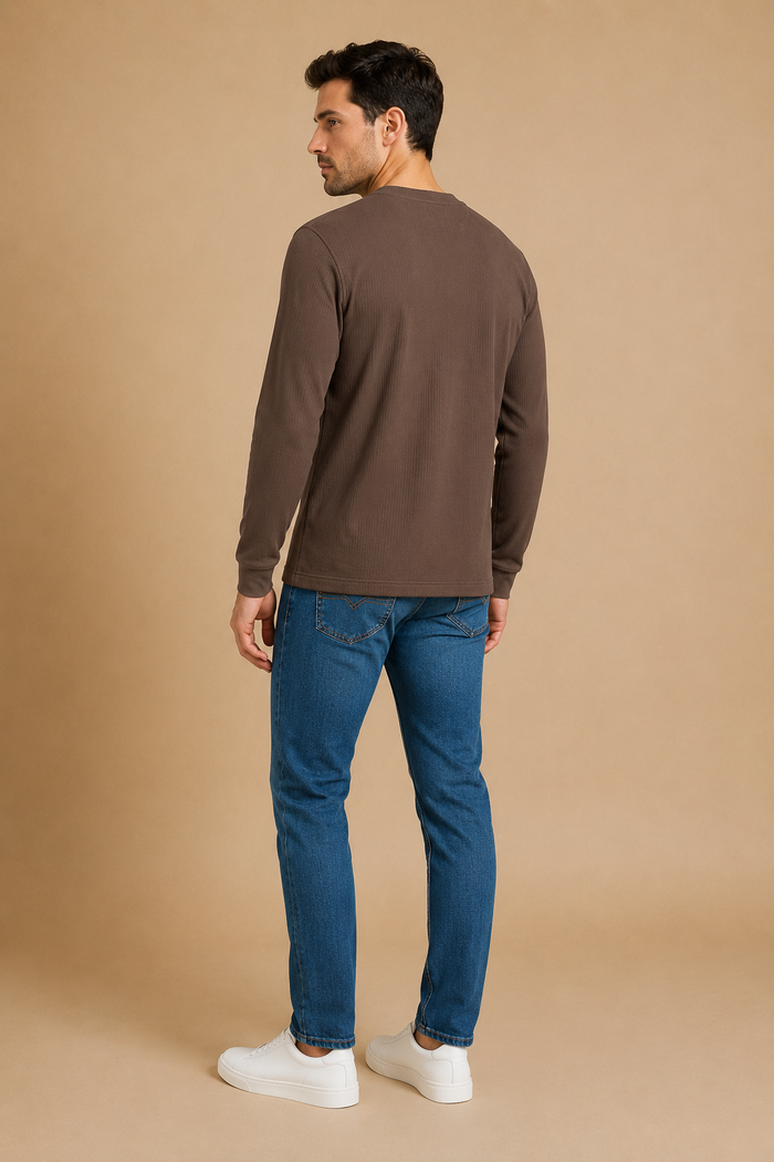Men’s Espresso Brushed Seersucker Fleece Full Sleeve Winter Sweatshirt