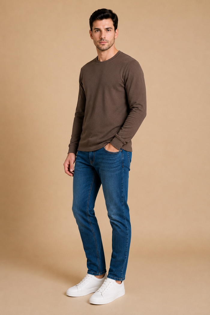 Men’s Espresso Brushed Seersucker Fleece Full Sleeve Winter Sweatshirt
