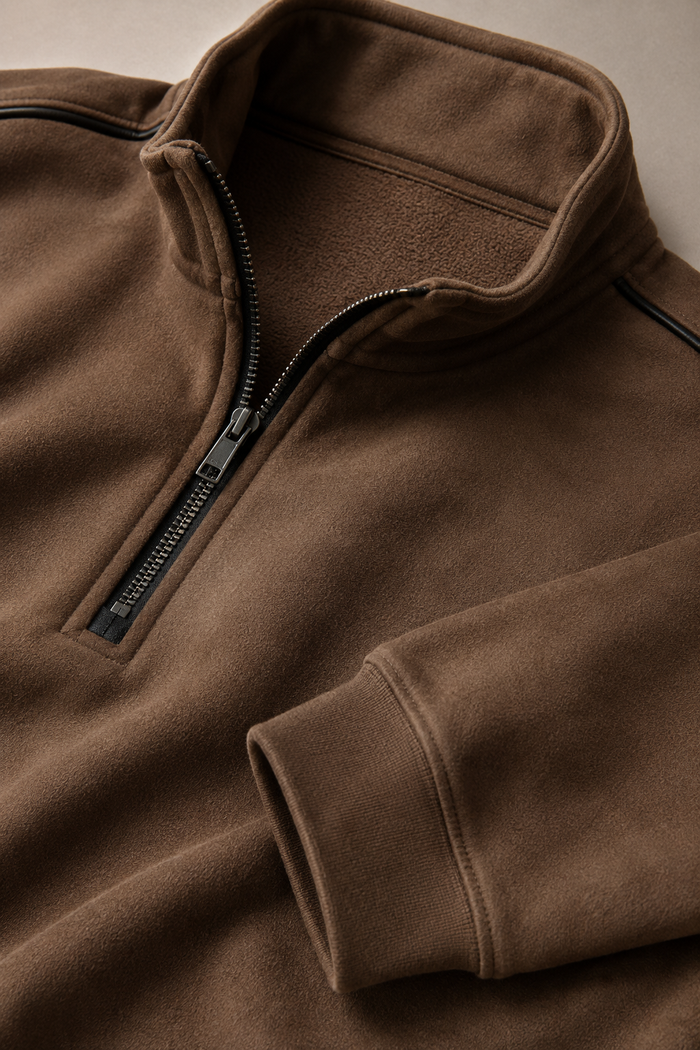 Men’s Espresso Knitted Suede Half-Zip Sweatshirt – Regular Fit Full Sleeve Winter Pullover