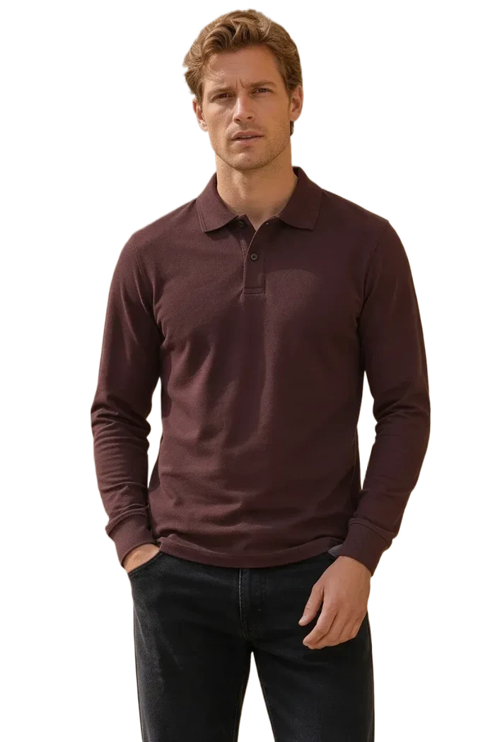 Men’s Espresso Pique Lycra Polo Neck Full-Sleeve Winter T-Shirt