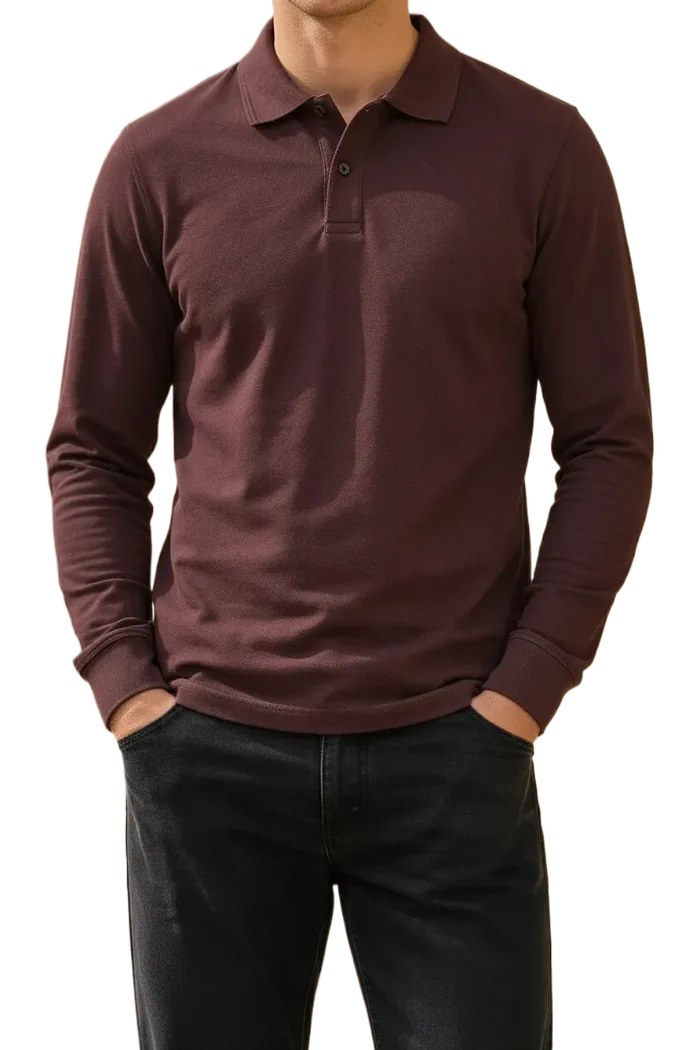 Men’s Espresso Pique Lycra Polo Neck Full-Sleeve Winter T-Shirt