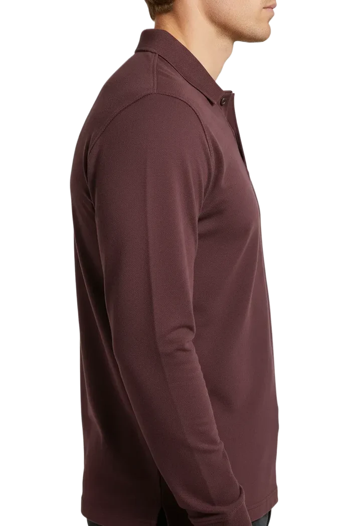 Men’s Espresso Pique Lycra Polo Neck Full-Sleeve Winter T-Shirt